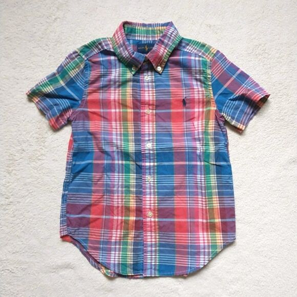 Polo Ralph Lauren Button Down Shirt Toddler Boys 4 Plaid Short Sleeve Pony - Picture 1 of 9